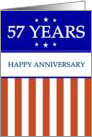 57 YEARS. Happy Anniversary, Red White and Blue with Stars card