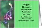 20 Years Gabriella, Purple flower From all of us, Custom Text card