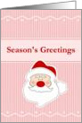 Seasons Greeting on red stripes with a simple vintage looking Santa card