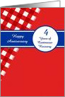 4 Years Recovery Anniversary, Red Gingham with a Blue Banner. card