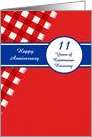 11 Years Recovery Anniversary, Red Gingham with a Blue Banner. card