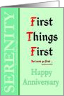 First Things First, Happy Recovery Anniversary card