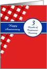 3 Month Recovery Anniversary, Red Gingham with a Blue Banner card