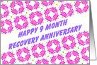 9 Month Happy Recovery Anniversary wish on a field of pink flowers card
