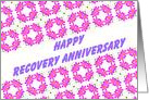 Any Year Happy Recovery Anniversary wish on a field of pink flowers card