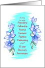 15 Year, Happy Recovery Anniversary, blue flower border card