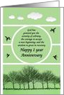 1 Year, Happy Recovery Anniversary, green sky card