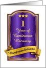 1 Year, Continuous Recovery blue congratulations plaque card