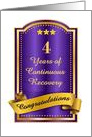 4 Years, Continuous Recovery blue congratulations plaque card