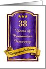 38 Years, Continuous Recovery blue congratulations plaque card