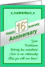 Happy SIXTEEN YEAR, Sobriety Anniversary, card