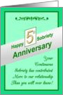 Happy FIFTH YEAR, Sobriety Anniversary, card