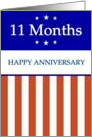 11 Months. Happy Anniversary, Red White and Blue with Stars, card