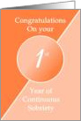 Congratulations 1 Year of continuous sobriety. Light and dark orange card
