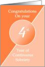 Congratulations 4 Years of continuous sobriety. Light and dark orange card