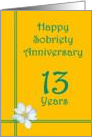 13 year Happy Sobriety Anniversary, White Flower card