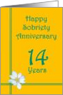 14 year Happy Sobriety Anniversary, White Flower card