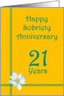 21 year Happy Sobriety Anniversary, White Flower card