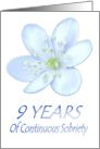 9 YEARS of Continuous Sobriety, Happy Birthday, Pale Blue flower card