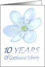 10 YEARS of Continuous Sobriety, Happy Birthday, Pale Blue flower card
