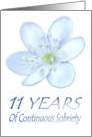 11 YEARS of Continuous Sobriety, Happy Birthday, Pale Blue flower card