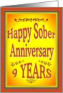 9 YEARS Happy Sober Anniversary in bold letters. card