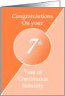 Congratulations 7 Years of continuous sobriety. Light and dark orange card