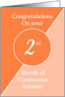 Congratulations 2 months of continuous sobriety. Light and dark orange card
