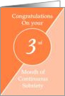 Congratulations 3 months of continuous sobriety. Light and dark orange card