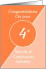 Congratulations 4 months of continuous sobriety. Light and dark orange card