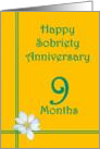 9 Month Happy Sobriety Anniversary, White Flower card