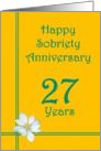 27 Years Happy Sobriety Anniversary, White Flower card