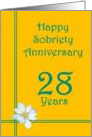 28 Years Happy Sobriety Anniversary, White Flower card
