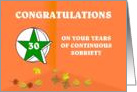 30 Years Continuous Sobriety Falling leaves card