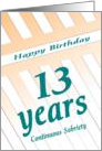 13 Years Happy Birthday Continuous Sobriety card