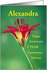 Happy Recovery Anniversary,- Red wood lily flower card