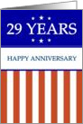 29 YEARS. Happy Anniversary, Red White and Blue with Stars, card