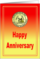 34 Year, Medallion Happy Anniversary card