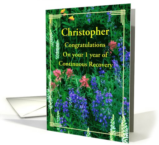 Happy Recovery Anniversary White bog orchid, Custom Text card