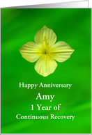 Custom Text, Happy Recovery Anniversary, Four-point Evening Primrose card