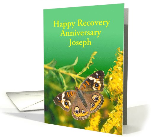 Custom Text, Happy Recovery Anniversary, Buckeye Butterfly card