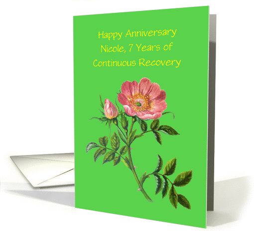 Custom Card, Happy 7 Year Recovery Anniversary, Rose Illustration card
