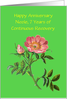Custom Card, Happy 7 Year Recovery Anniversary, Rose Illustration card