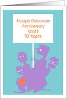 Custom Card Happy 18 Year Recovery Anniversary, children with a banner card