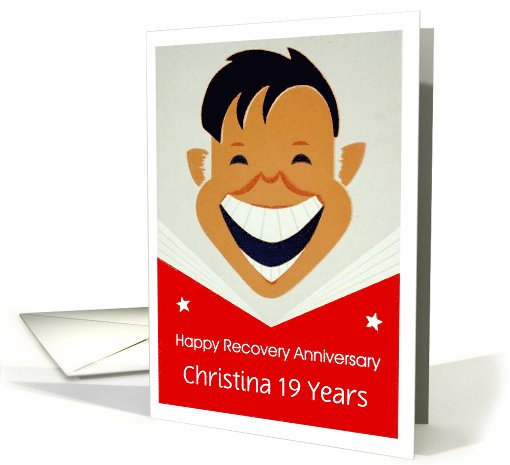 Custom Card Happy 19 Year Recovery Anniversary, A happy face card