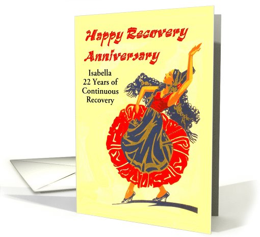Happy 22 Year Recovery Anniversary, a woman dancing. card (1055863)
