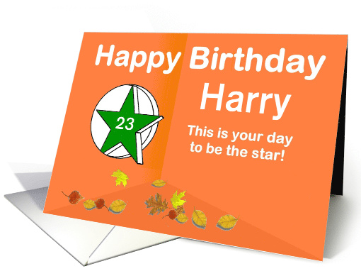 Happy Birthday 23 Years Star, Falling leaves Customizable card