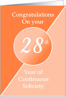 Congratulations 28 Years of continuous sobriety. Light and dark orange card