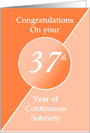 Congratulations 37 Years of continuous sobriety. Light and dark orange card
