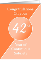 Congratulations 42 Years of continuous sobriety. Light and dark orange card